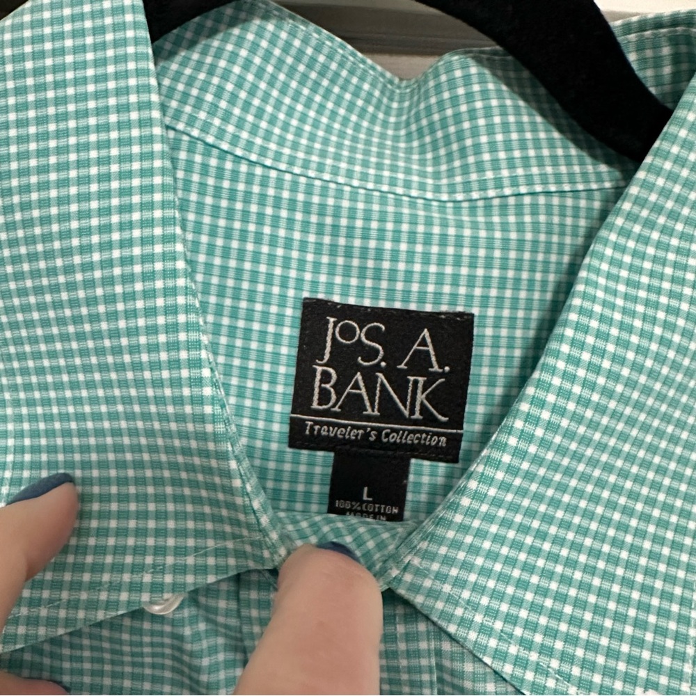 Jos. A. Bank Traveler’s Collection Plaid Button Down Shirt Green Size Large EUC - Picture 3 of 4